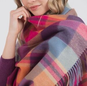 Kiltane Of Scotland 100% Lambswool Stole Wrap Multicolor Rainbow Plaid 28"×65"